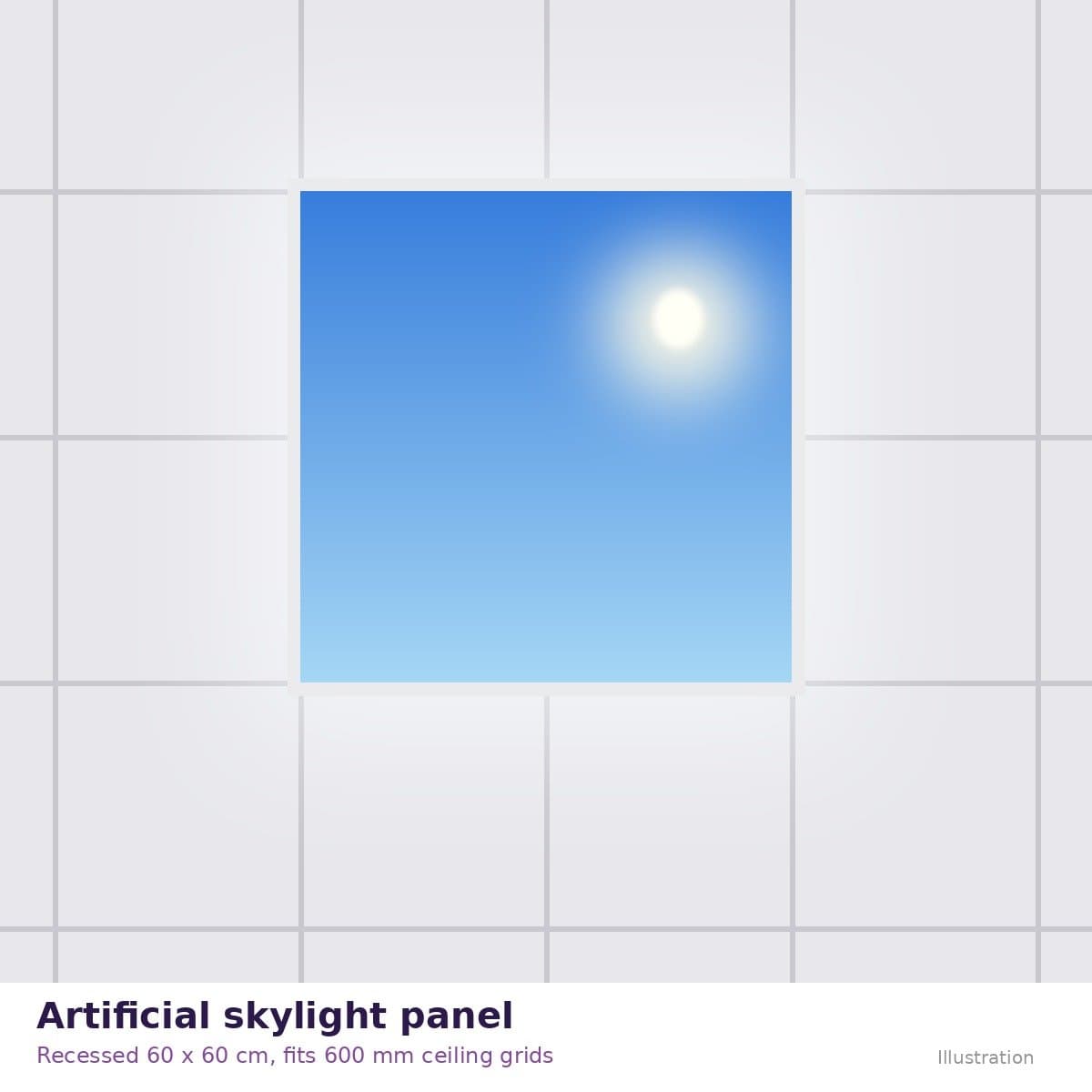YuerSky Artificial Skylight Panel 60 x 60 cm - Recessed LED Blue Sky & Sun Ceiling Light